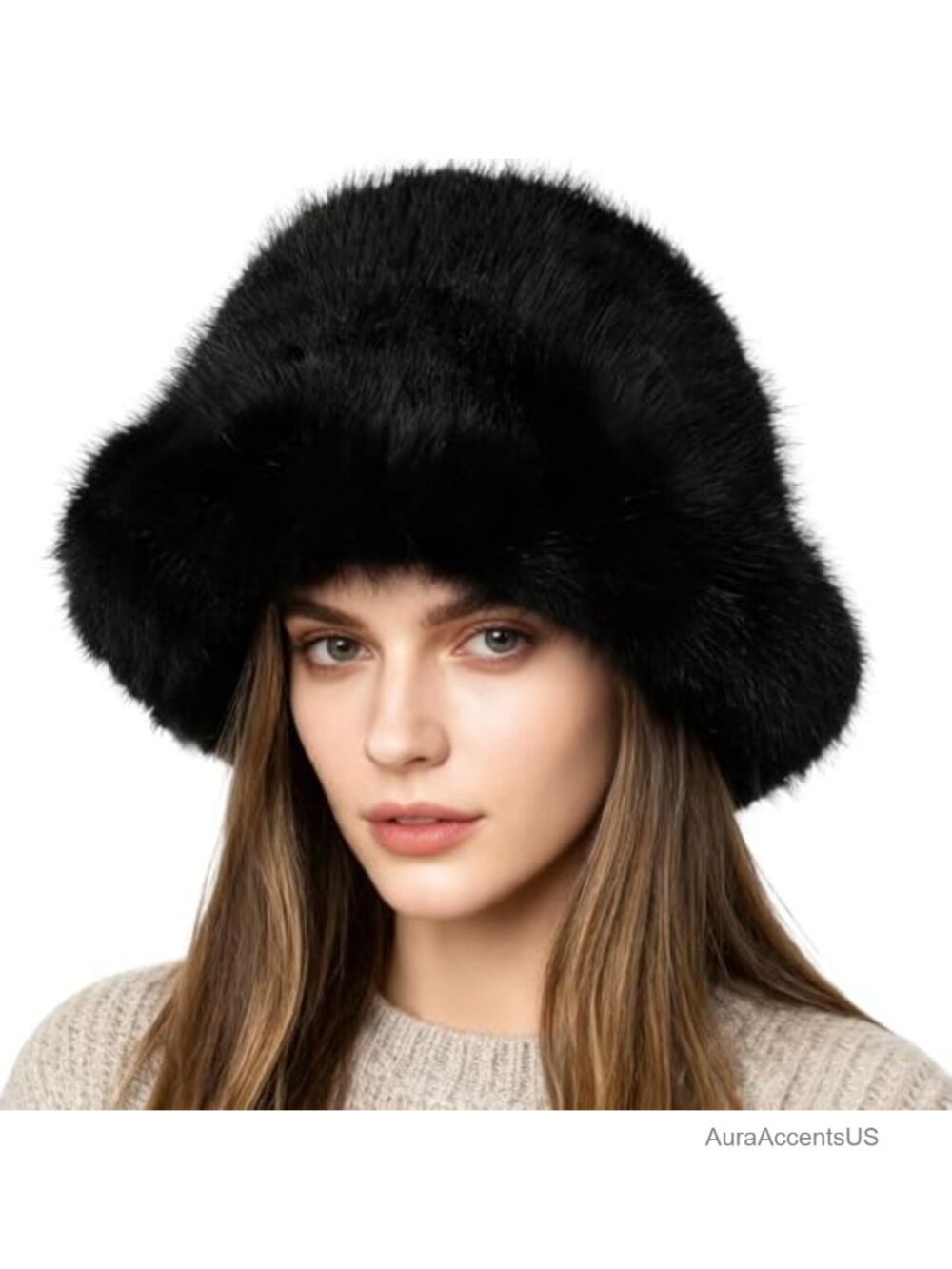 Faux Fur Bucket Hat Fuzzy Plush Winter Warm Hat Stretch Pull-On Minimalist